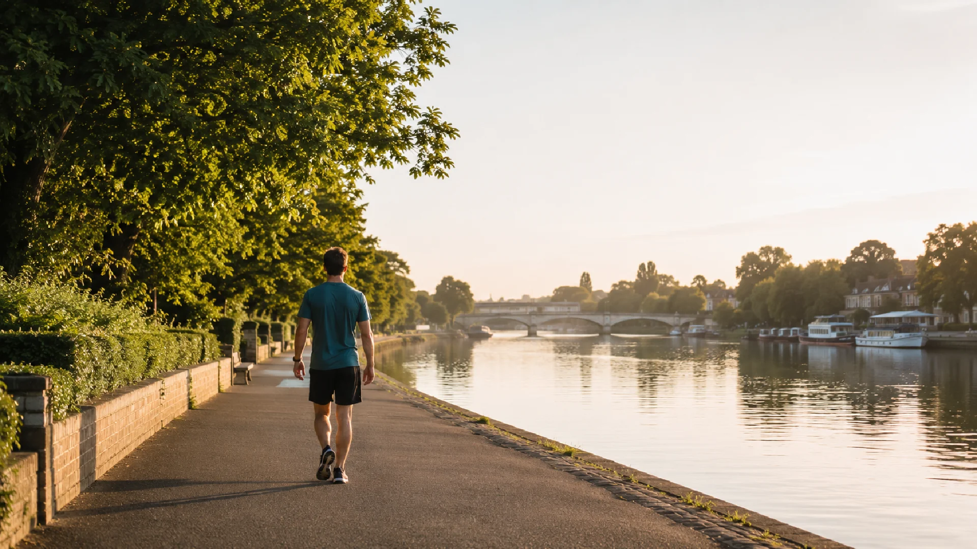 Person walking along the River Thames near Barnes after rehabilitation, representing a return to an active lifestyle with support from MG Rehab