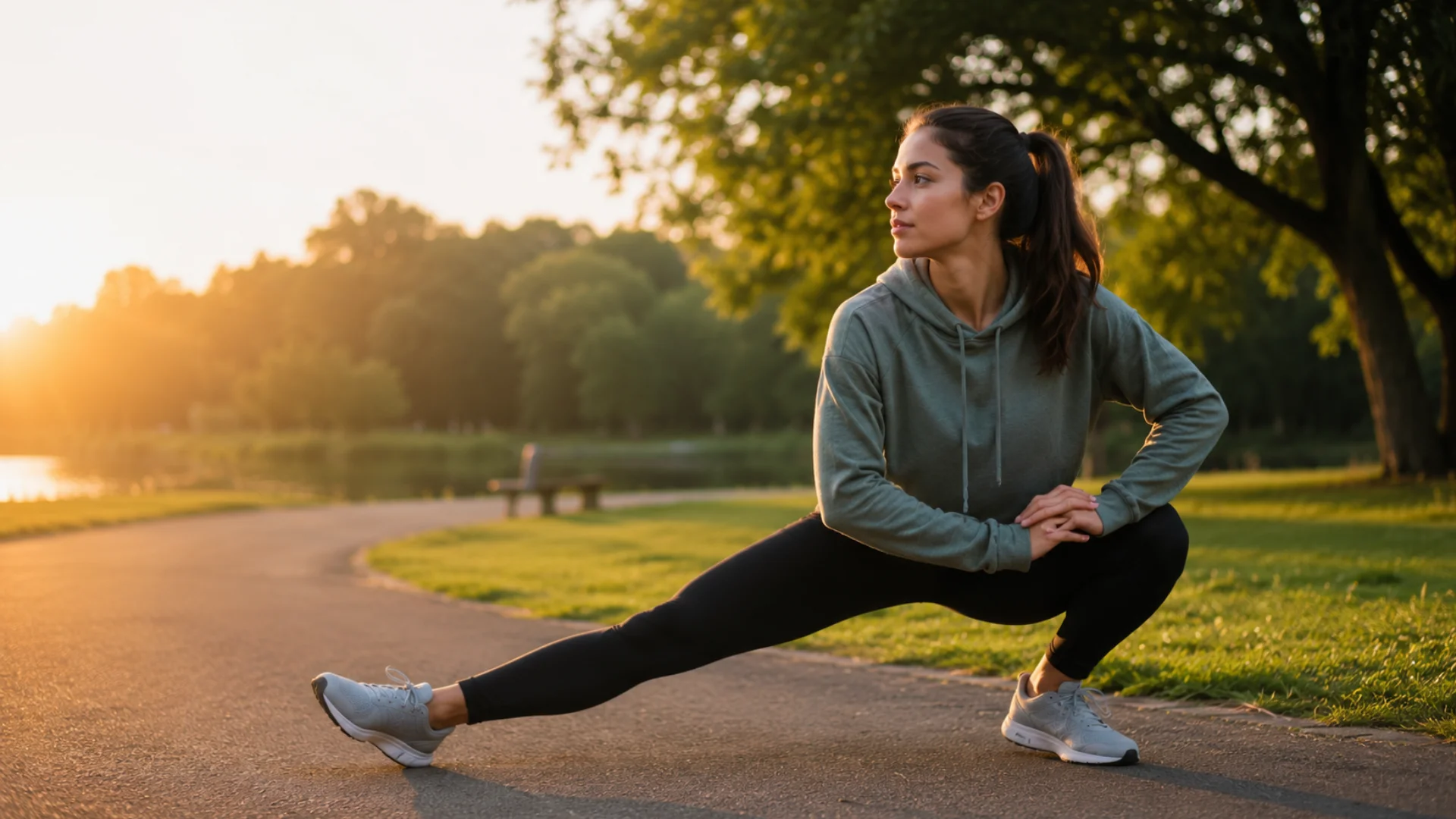 Woman stretching outdoors after deep tissue massage treatment to improve mobility and reduce muscle tension in Richmond