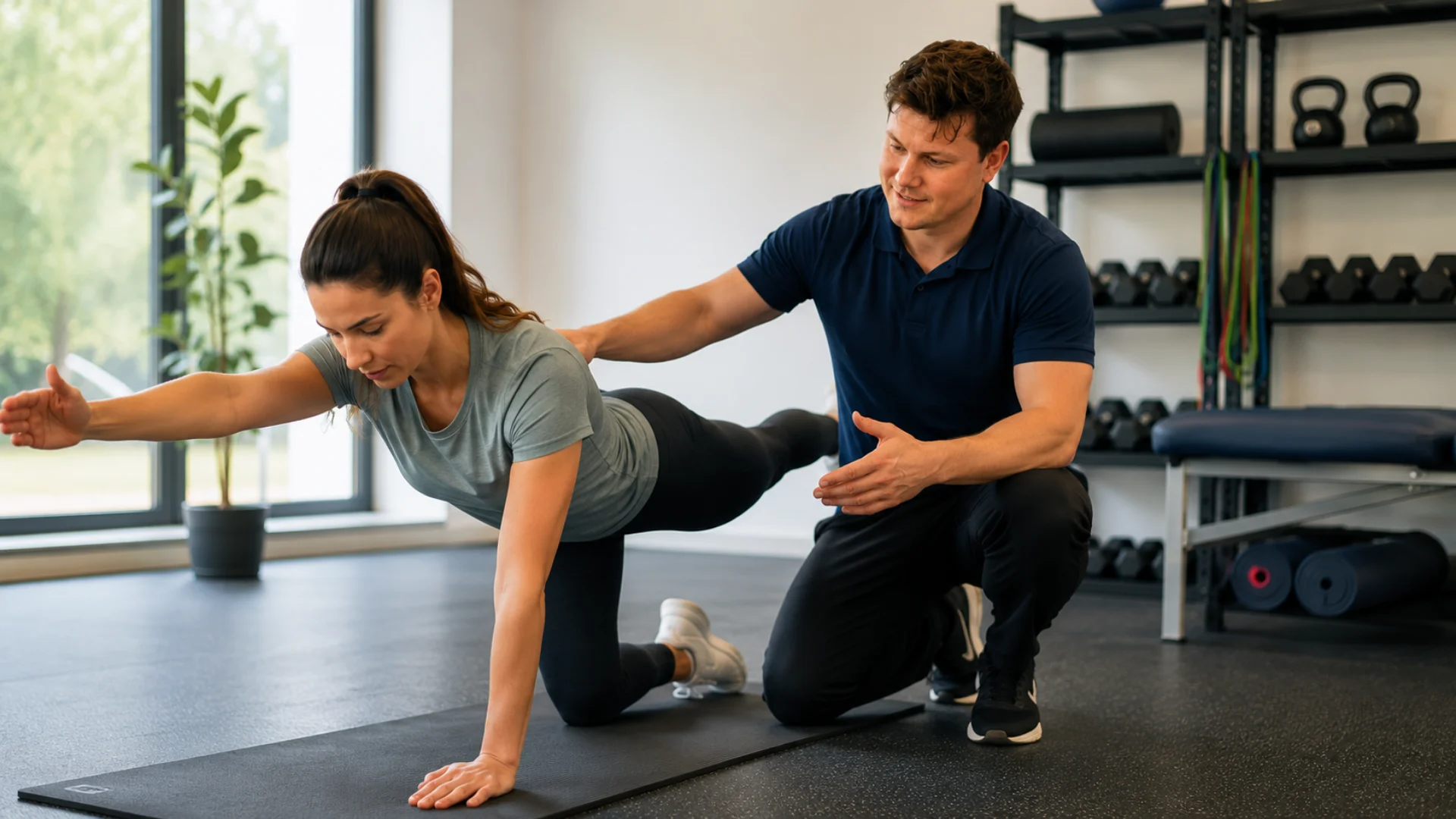 Exercise therapy session in Twickenham with a rehabilitation therapist guiding a personalised strength and balance exercise
