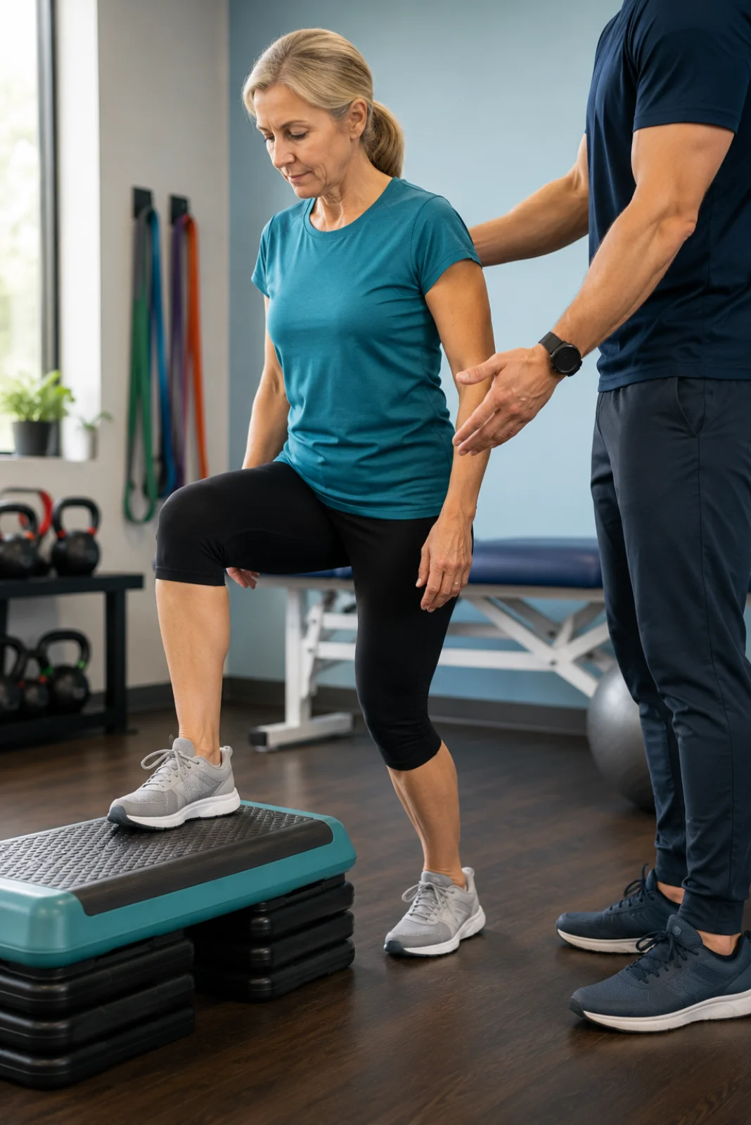 Step-up rehabilitation exercise to improve joint strength, stability and mobility in Richmond