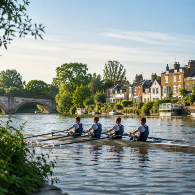 Rowers training on the River Thames in Mortlake, representing the area's sporting heritage and active lifestyle supported by MG Rehab