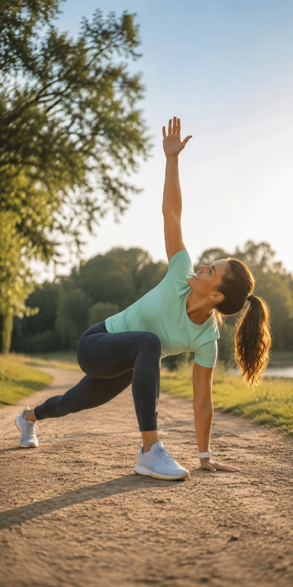 Woman performing a flexibility exercise after personalised muscle tightness rehabilitation in Richmond