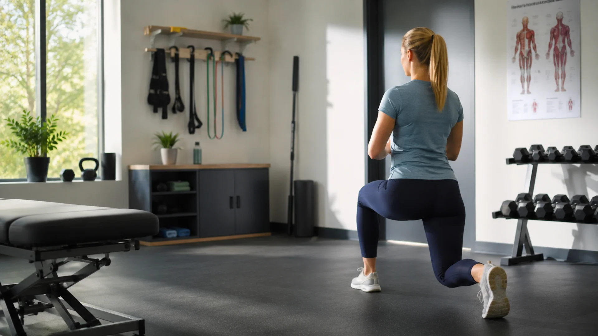Person performing a guided rehabilitation exercise in a modern clinic near East Sheen, supporting recovery, improved movement and long-term musculoskeletal health