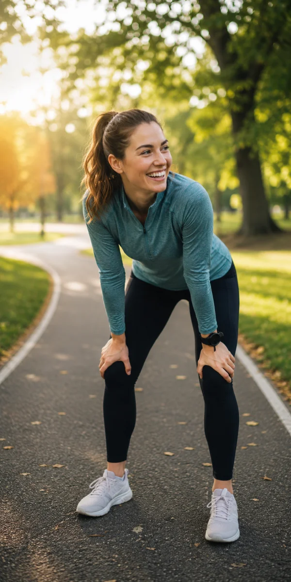 Runner smiling after a successful run following personalised running injury rehabilitation in Richmond