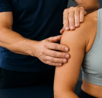 Sports therapist providing shoulder treatment in Richmond to improve mobility and reduce muscle tension